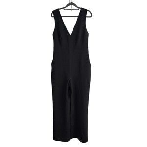 Chelsea 28 Black V-Neck Jumpsuit Womens 10 Pockets Classic Wide Leg Formal